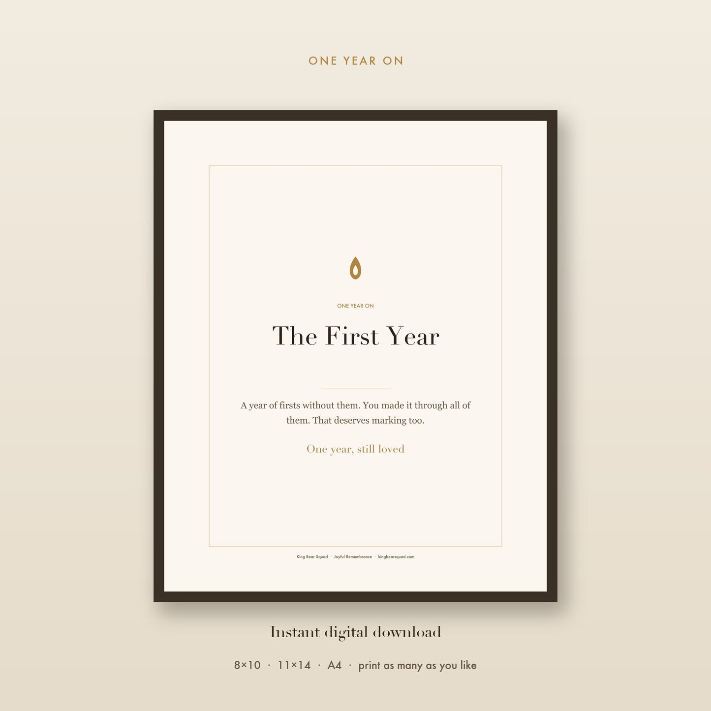 The First Year anniversary remembrance print, framed