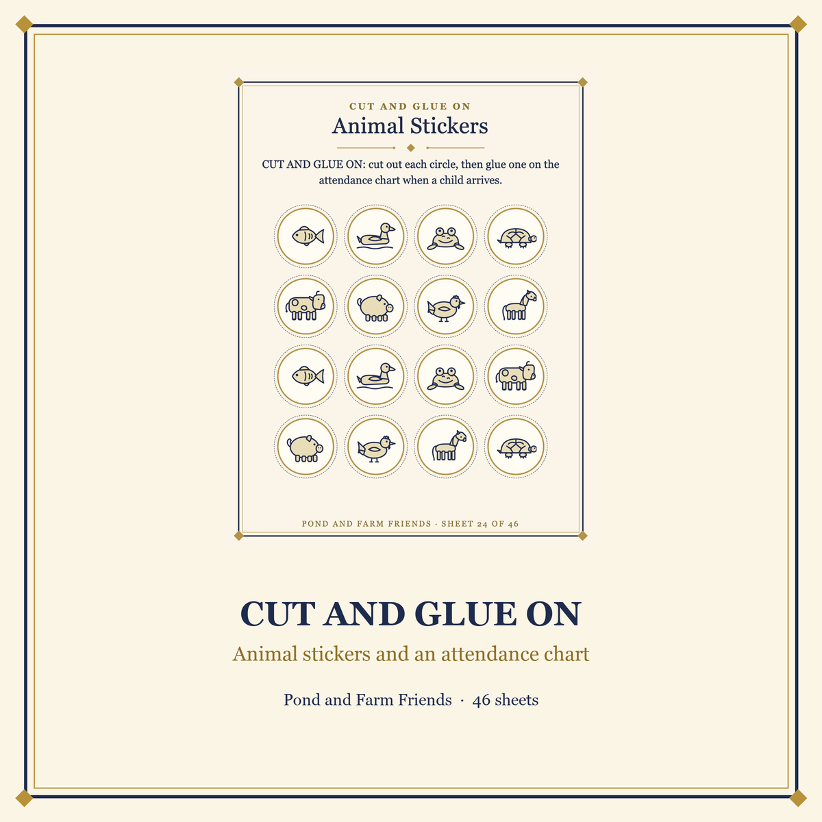 Cut and glue animal stickers sheet for a preschool attendance chart