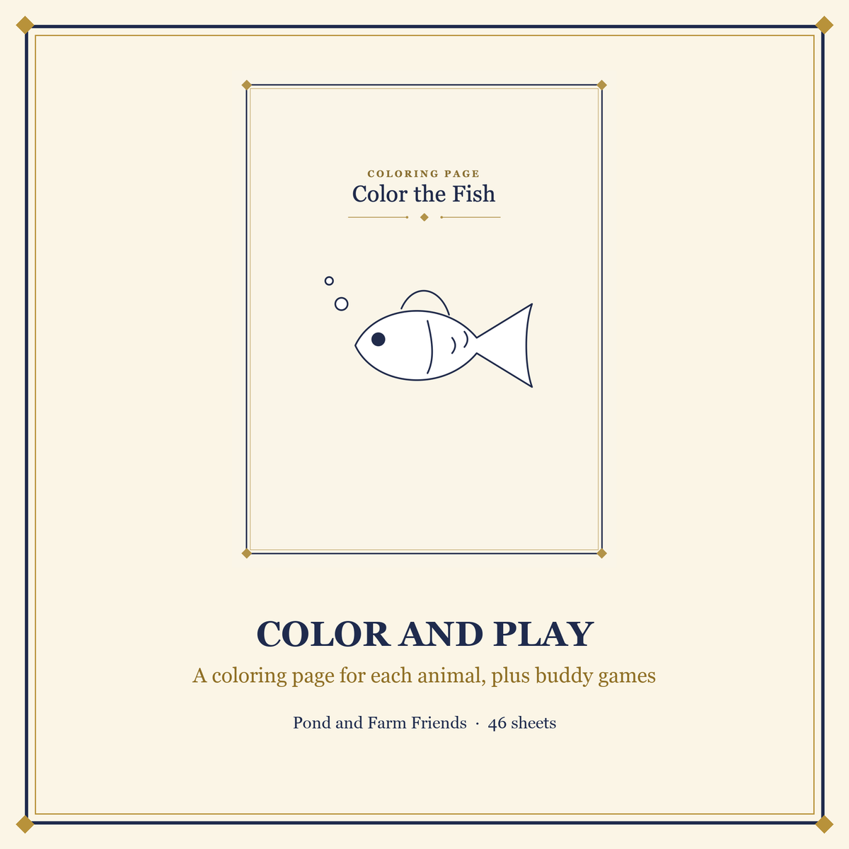 Full-page fish coloring page for kids ages 3 to 5