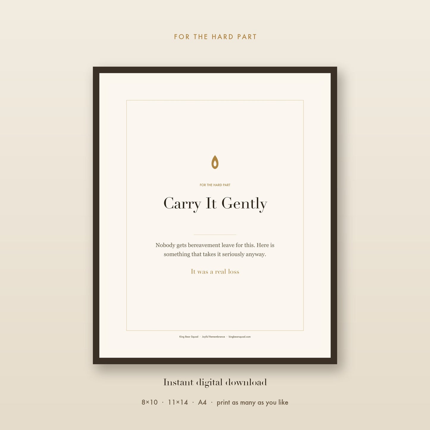 Carry It Gently pet loss workbook, framed print