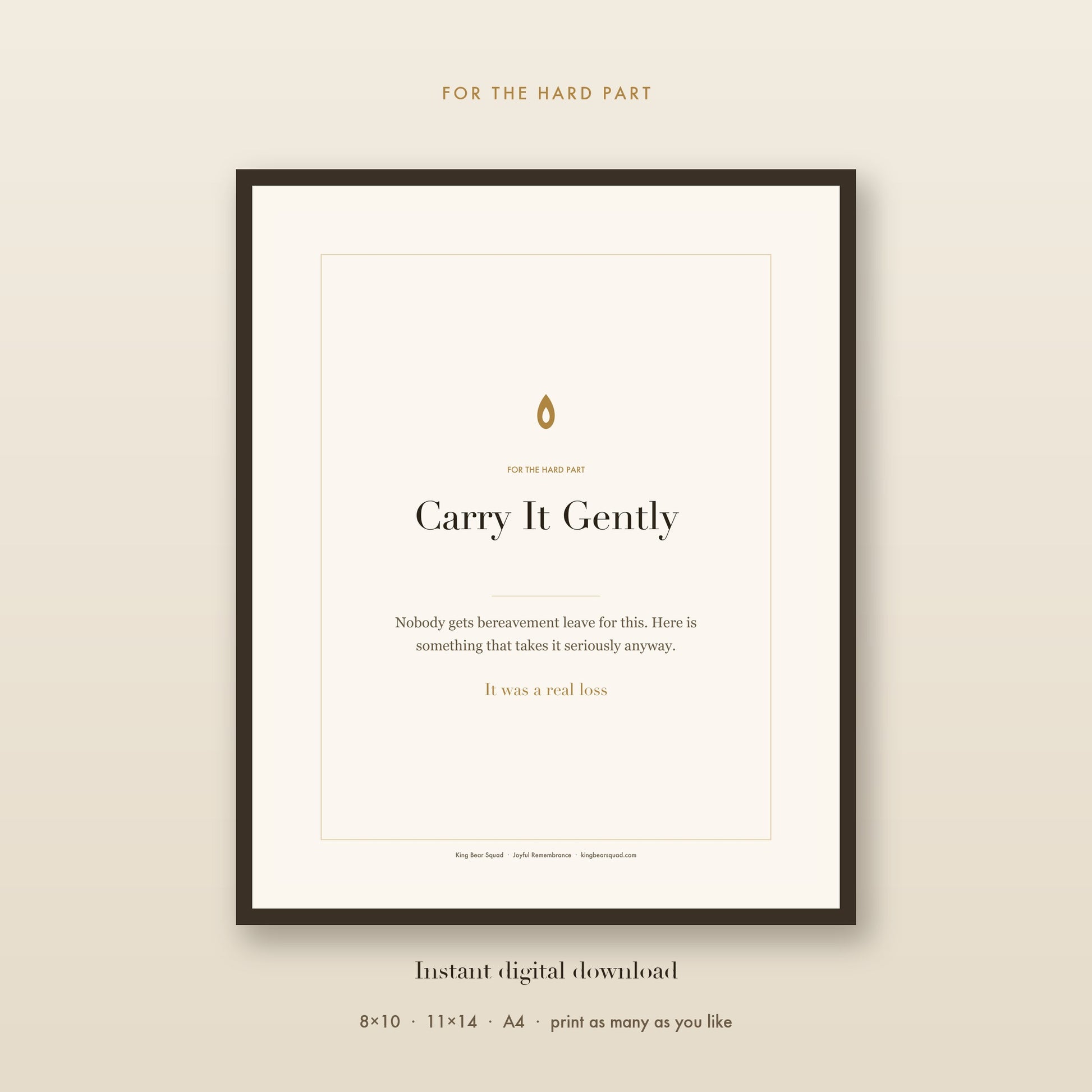 Carry It Gently pet loss workbook, framed print