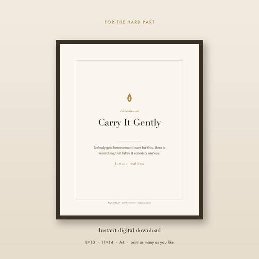 Carry It Gently pet loss workbook, framed print