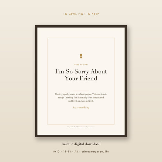 Pet sympathy card set, framed print