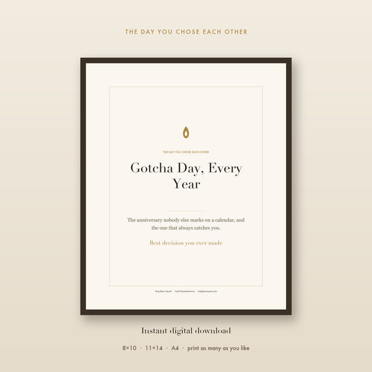 Gotcha Day remembrance print, framed
