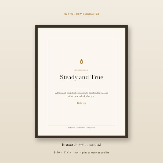 Steady and True horse memorial print, framed