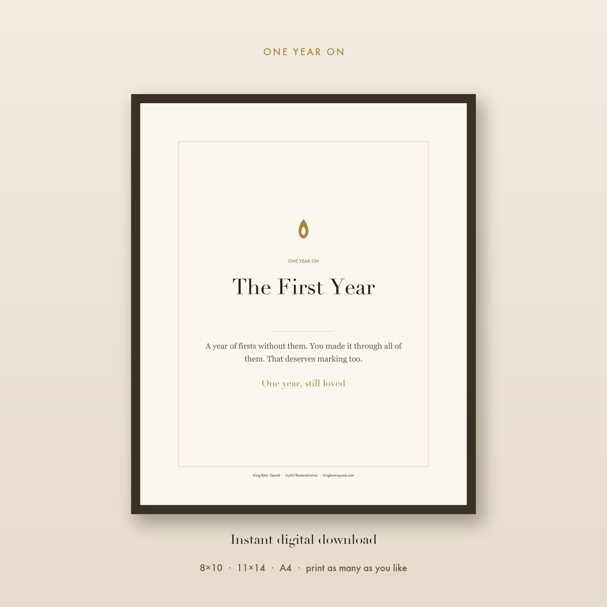 The First Year anniversary remembrance print, framed