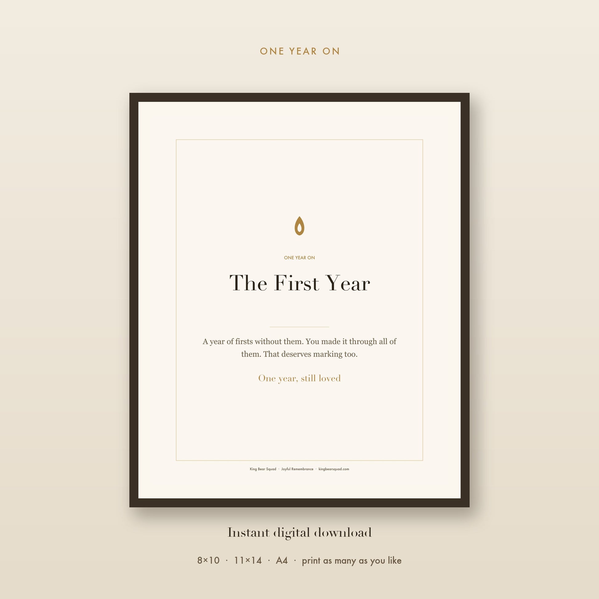 The First Year anniversary remembrance print, framed