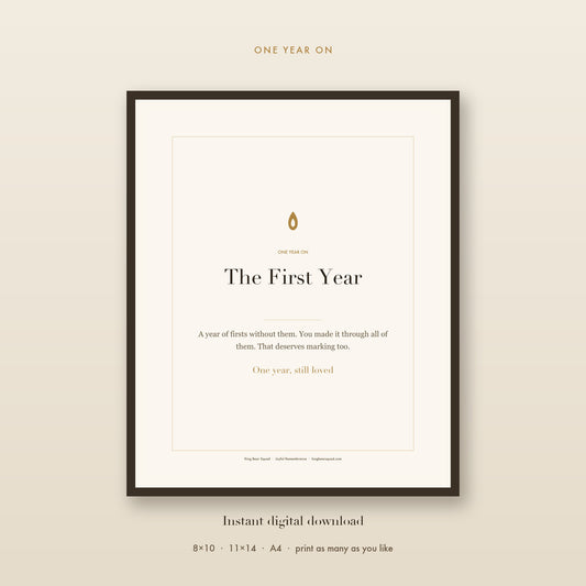 The First Year anniversary remembrance print, framed