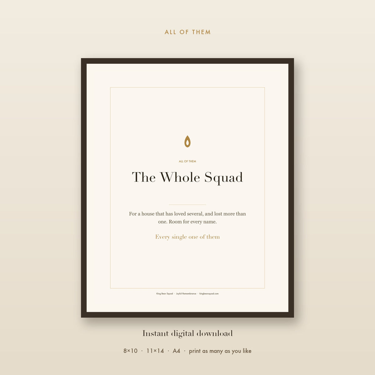 The Whole Squad multi-pet memorial print, framed