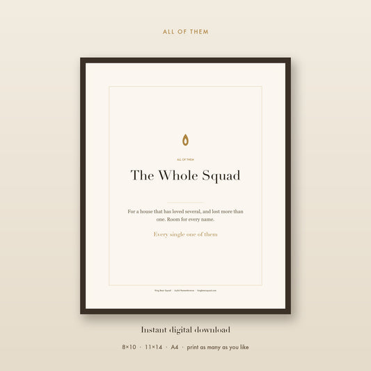 The Whole Squad multi-pet memorial print, framed