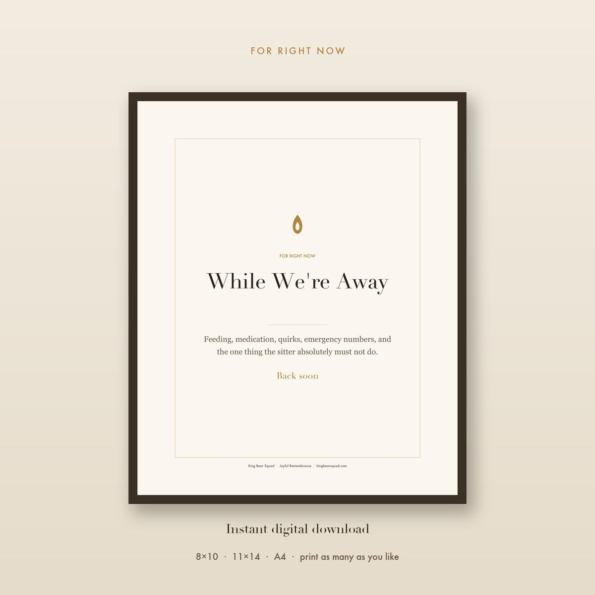 While We're Away pet sitter kit, framed print